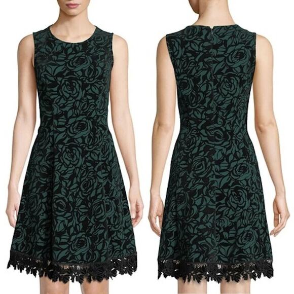 Donna Ricco Green Velvet Burnout Fit & Flare Dress Size 4 Holiday - Picture 2 of 9